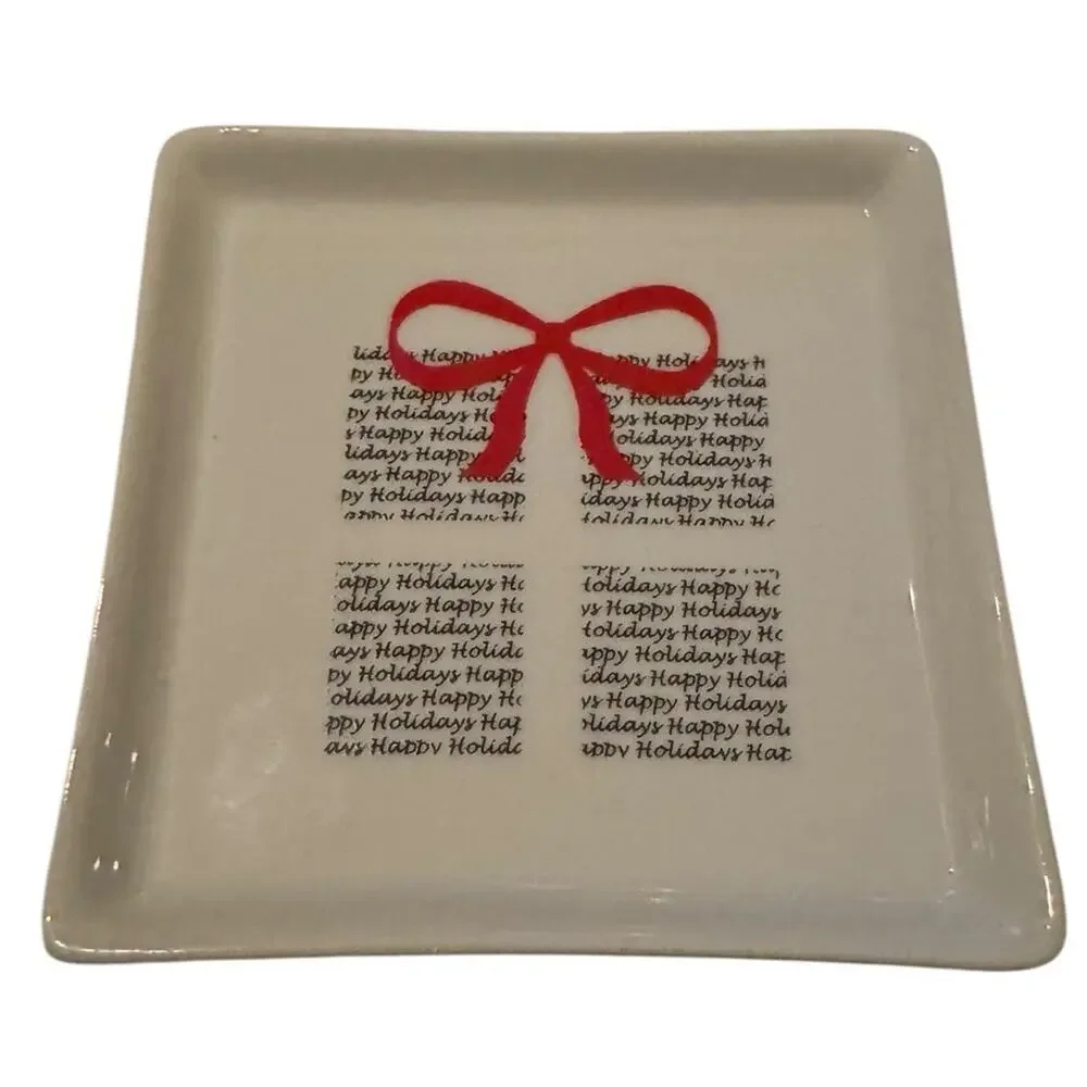 BIA Holiday Plates Set of 3 Square Happy Holidays Word Art Christmas Appetizer‎